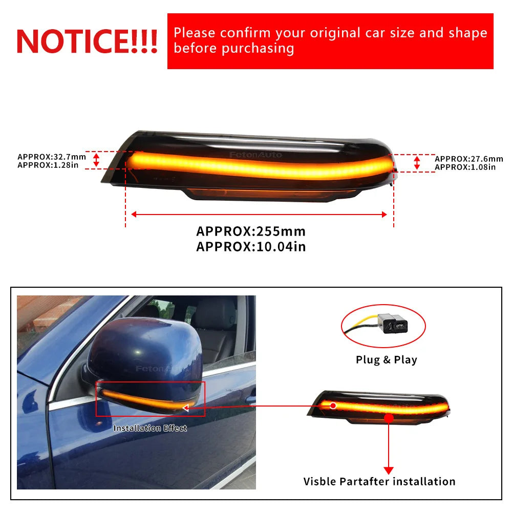Dynamic Amber Steering Signal Led Light Rear View Mirror Indicating Flash For VW Volkswagen Touareg  7L 2002 2003 2004-2006