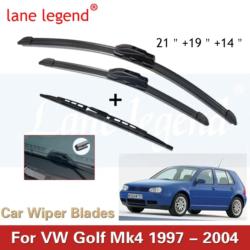 Car Wiper Front & Rear Wiper Blades For VW Golf Mk4 1997 - 2004 Windshield Windscreen Clean Window Car Rain Brushes 21"+19"+14"