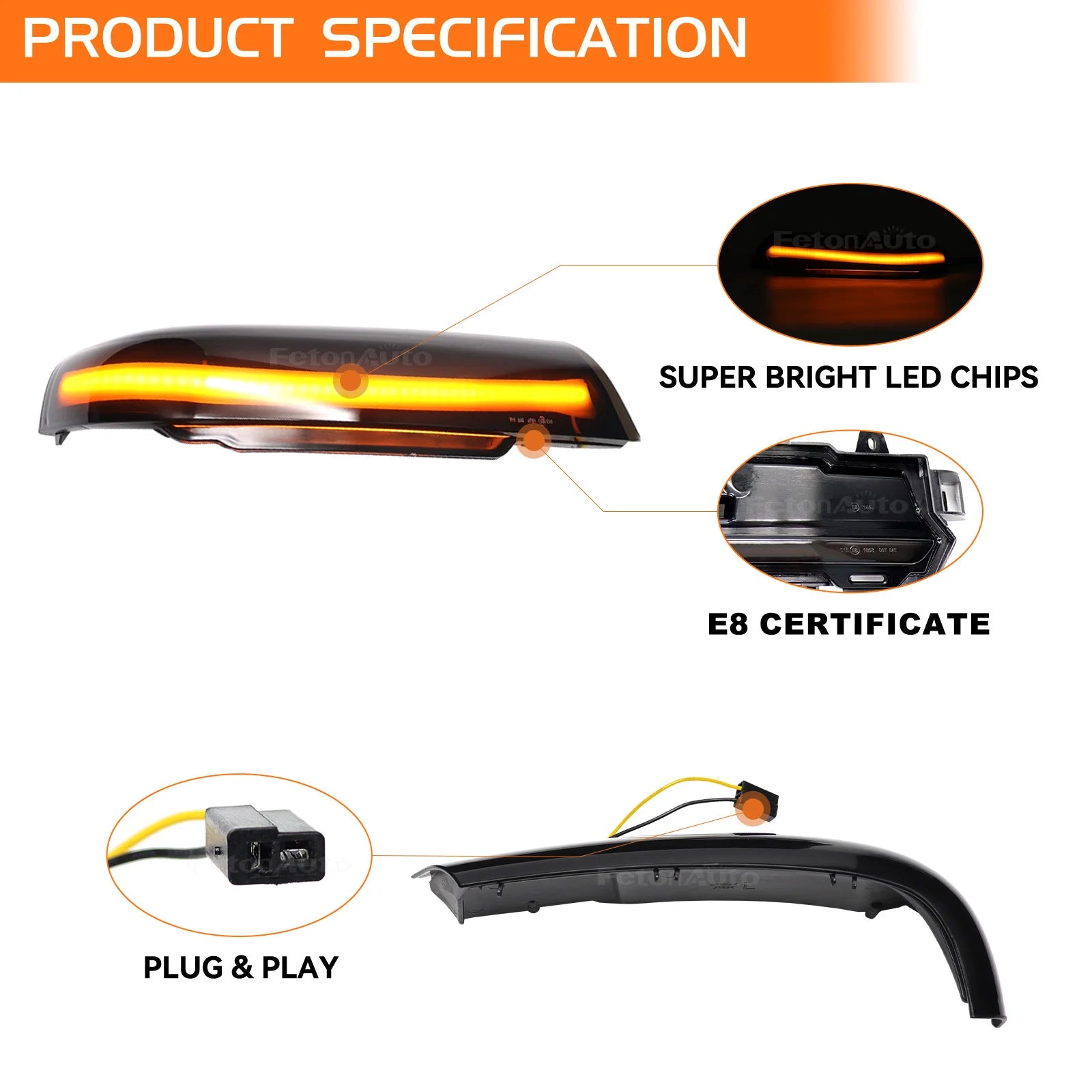 Dynamic Amber Steering Signal Led Light Rear View Mirror Indicating Flash For VW Volkswagen Touareg  7L 2002 2003 2004-2006
