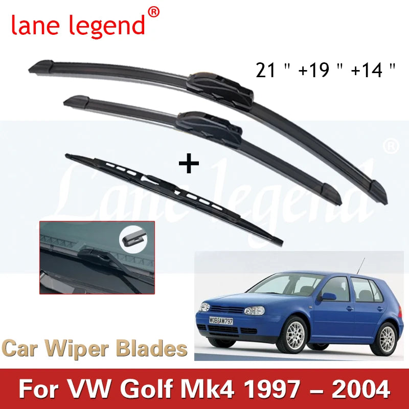 Car Wiper Front & Rear Wiper Blades For VW Golf Mk4 1997 - 2004 Windshield Windscreen Clean Window Car Rain Brushes 21"+19"+14"